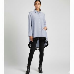 Who What Wear Blue and White Striped Fring…